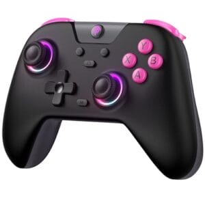 EasySMX X05 Controller für PC/Switch/Steam/Handy Mit 7 Farben RGB-Licht, Wireless Mit Hall Joysticks & Triggers, Bluetooth – Schwarz