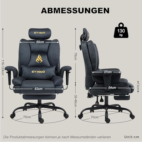 Symino Gaming Stuhl Chefsessel Bürostuhl Ergonomisch, Wildlederimitat Sofa-ähnliches Schreibtischstuhl mit Fußstütze Höhenverstellbarer Office Chair Computerstuhl 130kg, Grau – Bild 4