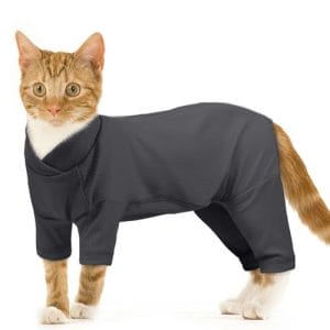 Katzenpullover, Mantel für Katzen Weiche Winter Kleidung Katzen-Erholungsanzug Overall Unterstützung Bei Der Genesung Nach Operationen Oder Verletzungen(Dunkelgrau, XL)