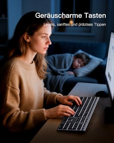 Inateck Kabellose Tastatur,KI-Funktion Bluetooth Tastatur mit 3 Bluetooth Kanälen,Deutsches QWERTZ Layout,Leise Tasten, Kompatibel mit iPadOS Android, Windows,KB06007 – Bild 5