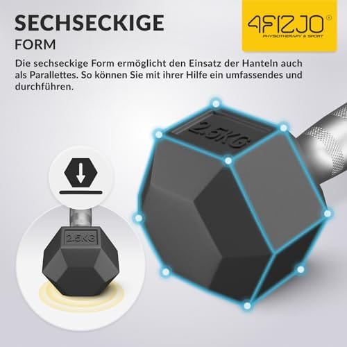 4FIZJO Stahlhanteln HEX, Sechskanthanteln aus Stahl mit Gummibeschichtung, Kurzhanteln, Gewichte, Dumbbell Kraft und Ausdauertraining, Gewichtheben für Zuhause, Fitnessstudio – Bild 5