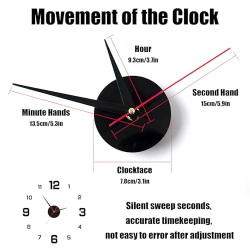 Wanduhr DIY 3D mit Leisem Bewegung, Flat Mute Decor Geschenk Home Office Nach Hause, Restaurant, Büro und Hotel, Wanduhren, an Einer wohnwand Wohnzimmer, Römische Zahlen – Bild 4