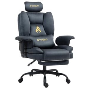 Symino Gaming Stuhl Chefsessel Bürostuhl Ergonomisch, Wildlederimitat Sofa-ähnliches Schreibtischstuhl mit Fußstütze Höhenverstellbarer Office Chair Computerstuhl 130kg, Grau