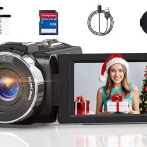 Videokamera 4K Camcorder HD 80MP IR-Nachtsicht Vlogging Kamera für YouTube, Webcam Camera mit 18-Facher Digitalzoom, 3.0’’ 270° Drehung IPS Bildschirm 30FPS Videokamera mit 32GB SD-Karte und 2 Akkus