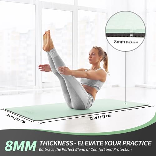 CAMBIVO Yoga Matte 183cm x 61cm, 8mm Dicke Pilates Matte Gymnastikmatte Rutschfest & Gepolstert,Yogamatte mit Tragegurt, Sportmatte Fitnessmatte Zuhause Workout – Bild 3