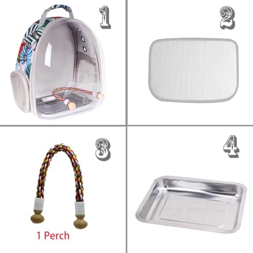 Interfashioner® Bird Carrier Rucksack, Bubble Bird Travel Carrier Rucksack mit Edelstahl-Tablett und Stehstange (Blumenmuster) – Bild 4