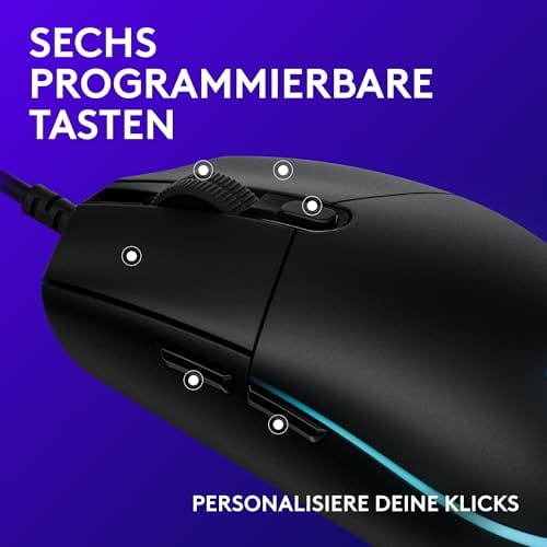 Logitech G203 Gaming-Maus mit anpassbarer LIGHTSYNC RGB-Beleuchtung, 6 programmierbare Tasten, spieletauglicher Sensor, Abtastung mit 8.000 DPI, Geringes Gewicht - Schwarz – Bild 4