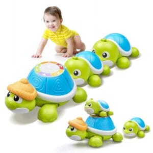 HILKKET Baby Krabbel Spielzeug ab 3 6 9 Monate, 3 PCS Schildkröten Krabbelspielzeug mit Licht und Musik, Frühkindliches Lernspielzeug, Tummy Time Baby Toys, Neugeborenes Spielzeug Geschenk