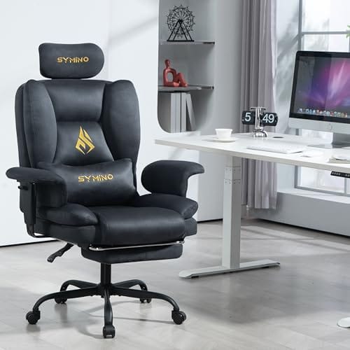 Symino Gaming Stuhl Chefsessel Bürostuhl Ergonomisch, Wildlederimitat Sofa-ähnliches Schreibtischstuhl mit Fußstütze Höhenverstellbarer Office Chair Computerstuhl 130kg, Grau – Bild 3
