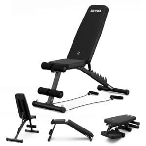 ZIPRO Tempo klappbare Hantelbank mit Expander-Seilen – Verstellbare Fitnessbank mit 6-fach Rückenlehne, Dreiecks-Stahlrahmen, Belastbar bis 230 kg, Trainingsbank für Sit-Ups, Krafttraining & Home-Gym