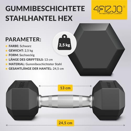 4FIZJO Stahlhanteln HEX, Sechskanthanteln aus Stahl mit Gummibeschichtung, Kurzhanteln, Gewichte, Dumbbell Kraft und Ausdauertraining, Gewichtheben für Zuhause, Fitnessstudio – Bild 4