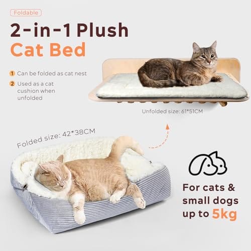 MAIYADUO Weiches Katzenbett Waschbar 42x38 cm Plüsch Haustierbett für Kleine Hunde und Katzen - 2 in 1 Katzenkissen Katzendecke Katzensofa Nest Bett, Entfaltete Größe 61x51 cm – Bild 4