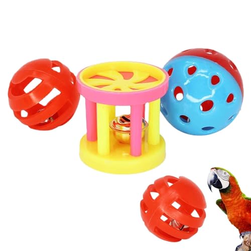 BommFu Vogelspielzeug Für Papageien | Kauspielzeugbälle Für Sittiche | Kaukugeln Wellensittich Spielzeug Mit Glocke Mit Kleinen Löchern - Für Haustiere, Papageien, Wellensittiche, Conures – Bild 6
