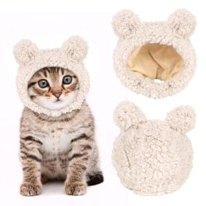 Katzen Hut Lustig, Winter Cat Hat Plüsch Mütze Verstellbar Hundemütze Cute Hunde Hut für Kleine Katzen Hunde, Katzenbekleidung Accessories (Weiß)