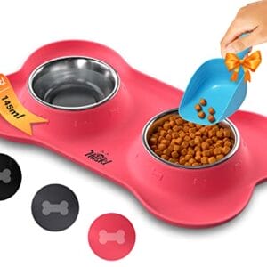 Katzen- und Hundenäpfe mit Silikon-Napfunterlage – Edelstahl Schüssel 2 x 145ml rutschfeste Silikon Fressnapf Unterlage Katzennapf Hundenapf Rosa Katzen- und Welpen Zubehör