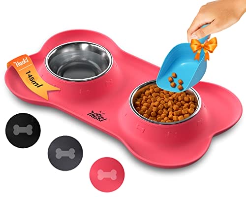 Katzen- und Hundenäpfe mit Silikon-Napfunterlage - Edelstahl Schüssel 2 x 145ml rutschfeste Silikon Fressnapf Unterlage Katzennapf Hundenapf Rosa Katzen- und Welpen Zubehör