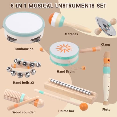 Kleinkind-Musikinstrumente, Montessori-Musikinstrumente für Babys, Percussion-Instrumente für 1-Jährige Jungen und Mädchen, Geburtstagsgeschenk für Kinder von 1-3 Jahren (8 in 1) – Bild 3