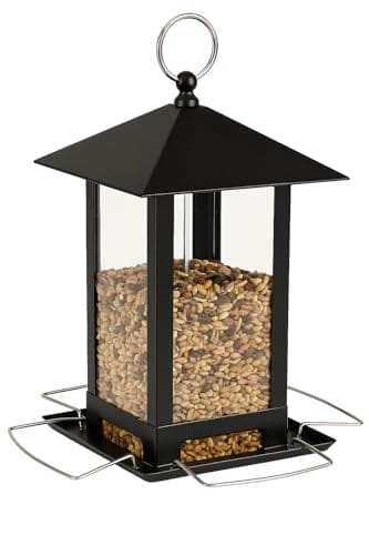 Vogelfutterspender – Kimi Schwarz – 22 cm – Für Körner – Metall & Plexiglas – Verteilblock – Flamingo