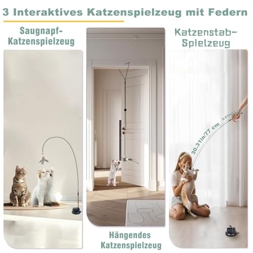 CUUOOT 7-in-1 Interaktives Katzenspielzeug Selbstbeschäftigung Katzenangel mit waschbarem Saugnapf, Hängendes Katzenspielzeug, Katzenminze Stick und Katze Beißseil Kauspielzeug Feder – Bild 3