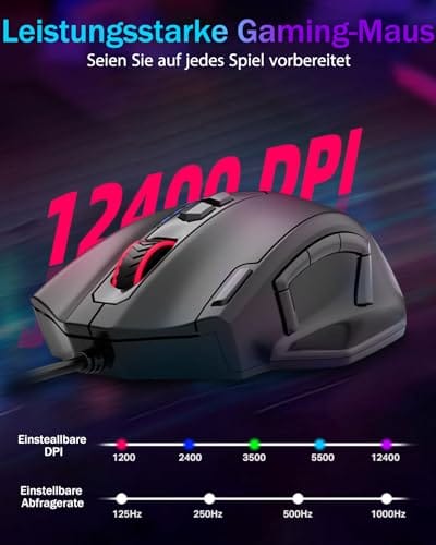 E-Yooso Kabelgebundene Große Gaming Maus, Große Gamer-Maus mit Schnellfeuertaste, 5 Seitentasten, 12400 DPI, 5 Beleuchtungsmodi, 11 programmierbare Makrotasten, einstellbare Gewichte – Bild 5