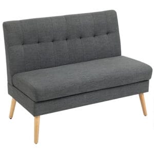 HOMCOM Sofa 2 Sitzer Couch mit Leinenoptik, Getuftete Rückenlehne Kleine Polstersofa Modern 118 cm Gepolstert Doppelsofa mit Holzbeine für Wohnzimmer, Kleine Räume, Dunkelgrau