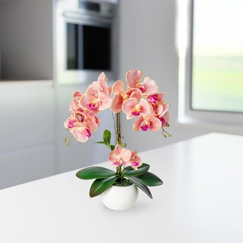 PASCH® Orchideen künstlich in Hochglanz-Keramiktopf (40cm) | Kunstblumen im Topf | Kunstblumen wie echt | künstliche Orchideen im Topf | künstliche Blumen im Topf | Kunstblume Orchidee – Bild 4