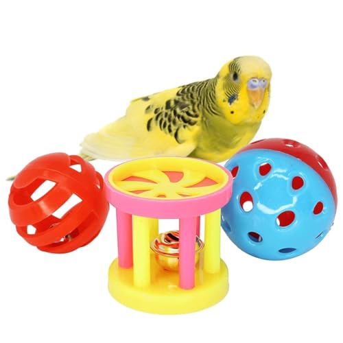 BommFu Vogelspielzeug Für Papageien | Kauspielzeugbälle Für Sittiche | Kaukugeln Wellensittich Spielzeug Mit Glocke Mit Kleinen Löchern - Für Haustiere, Papageien, Wellensittiche, Conures – Bild 5