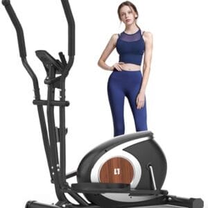 Crosstrainer für Zuhause, Ultraleiser Magnetischer Ellipsentrainer, Unterstützt Bluetooth-Fitness-App mit 16 Einstellbaren Widerstandsstufen, 6KG Schwungrad, LCD-Monitor, Geräte- und Flaschenhalter
