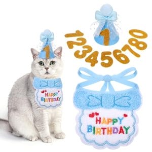 Katzen Geburtstag 3 Stück, Hunde-Geburtstag mit 9 Bling Nummern, Hundegeburtstag Blau Bandana Katzen Geburtstag Deko für Mädchen Jungen Kätzchen Geburtstagsmütze Deko