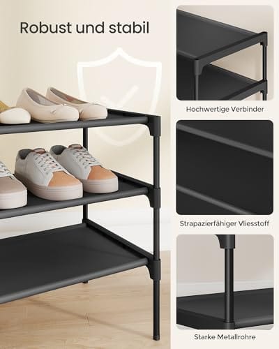 SONGMICS Schuhregal 3 Ebenen, Schuhablage, Schuhaufbewahrung, Eingangsbereich, Flur, platzsparend, 29,7 x 62,3 x 53,5 cm, Metallrahmen, Vliesstoff-Ablage, tintenschwarz LSH023BH01 – Bild 5