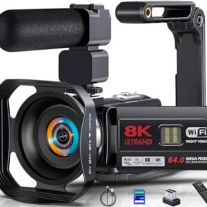 Videokamera Camcorder 8K 64MP WiFi Vlogging Camera mit IR Nachtsicht für YouTube, 3-Zoll-Touchscreen 18X Digitalzoom Webcam Kamera mit 2 Akkus,64GB SD Karte,Mikrofon,Stabilisator,und Fernbedienung