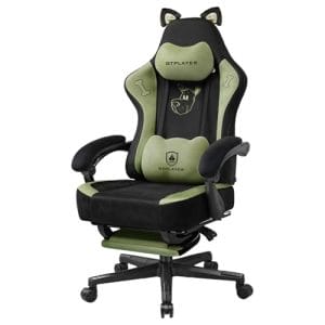 GTPLAYER Niedlicher Gaming Stuhl mit Samtstoff, Gaming Chair, ergonomischer Bürostuhl Gamer Stuhl mit Katzenohren, Memory-Schaum und Fußstütze, 150kg, Grün