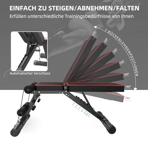 YOLEO klappbare Hantelbank Multifunktion Training Fitness Bank Bauchtrainer Schrägbank mit 6-Fach Verstellbarer Rückenlehne/3-Fach verstellbarer Sitzkissen,Belastung 300kg – Bild 3