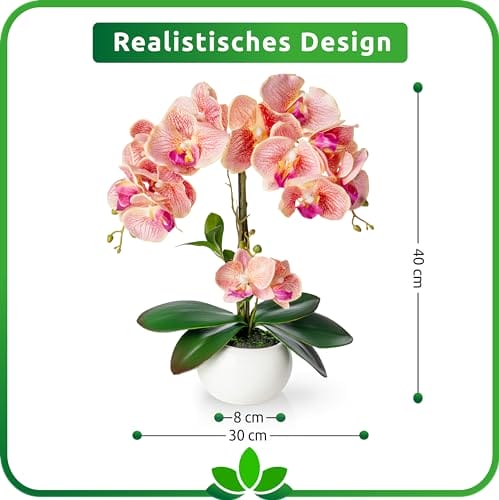 PASCH® Orchideen künstlich in Hochglanz-Keramiktopf (40cm) | Kunstblumen im Topf | Kunstblumen wie echt | künstliche Orchideen im Topf | künstliche Blumen im Topf | Kunstblume Orchidee – Bild 6