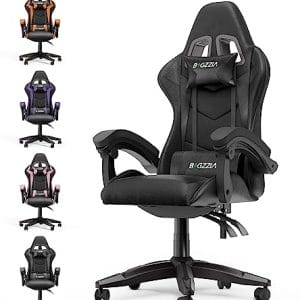 bigzzia Gaming Stuhl mit Fußstütze – Gamer Stühle Ergonomisch mit Lendenkissen + Kopfstütze Gaming Chair Höhenverstellbar Computerstuhl für Erwachsene Mädchen Junge (Ohne Fußstütze, Schwarz)