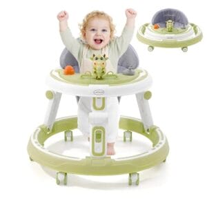 3 in1Lauflernhilfe,Babywalker Höhenverstellbar & Klappbar,Anti-Rollove Lauflernwagen mit 7-Fach Höhenverstellbar,Gehfrei Baby ab 6 Monate mit Leisen 360°Laufrädern Esstablett und Spielcenter