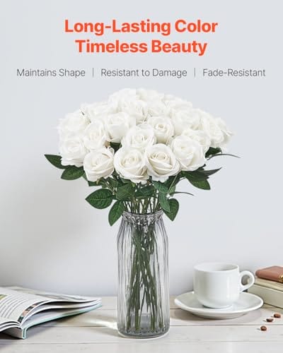 VEVOR Künstliche Blumen Rosen, 120 Stück Kunstblumen, Weiße Gefälschte Rose mit Stielen, Schaumrosen für DIY Hochzeit Blumensträuße Braut Valentinstag Muttertag Zuhause Dekoration – Bild 4