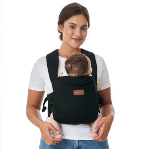 Momcozy Babytrage Neugeborene ab Geburt | Ergonomische Tragehilfe mit Nackenstütze | Leicht & sicher (3-11 kg),Schwarz