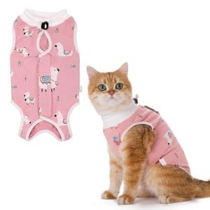 Funalix Katzen Erholungsanzug,Katzen Sterilisation nach der Operation Anti-Lick-Anzug Haustier,Süße Alpaka Muster Design Katze Chirurgie Wiederherstellung Anzug (Pink/M)