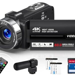 Delmodes Videokamera 4K 30FPS Camcorder 80MP 18X Digitalzoom IR Nachtsicht Vlogging Kamera, 3,0 Zoll IPS-Bildschirm YouTube Camera mit 32GB SD-Karte, Mikrofon, Fernbedienung und 2 Batterien
