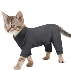Pyjama für Katzen, Shirt Pullover Kitten Warm Katzenoverall Jumper Mantel mit Lange Ärmel Wohlfühlen Und Wärme Spenden(Dunkelgrau, XS)