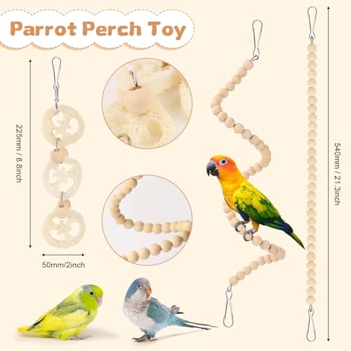 Pethee 8 Stück Vogelspielzeug für Sittiche Wellensittiche, zum Aufhängen, Kauspielzeug für Papageien Vogelschaukel Glocken Schaukelspielzeug aus Holz Vogelkäfig für Conures Liebesvögel Nymphensittiche – Bild 6