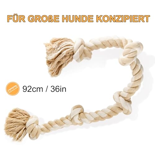 Fida Hundespielzeug aus Seil für aggressive Kauer, interaktives, robustes Hundespielzeug für mittelgroße und große Hunde, robustes gedrehtes Seilspielzeug mit 5 Knoten – Bild 4