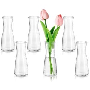 Glasseam Kleine Vasen für Tischdeko, Deko Vase Glas Klar Blumenvase Modern Glasvase Klein 6 Stück, Minimalistische Blumenvasen Set für Wohnzimmer Hochzeit Party Esstisch Tafelaufsatz Dekovase