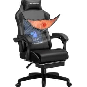 GTPLAYER Gaming Stuhl, Gaming Chair, Ergonomischer Höhenverstellbarer Bürostuhl, Zweckmäßig für Winter und Sommer, Doppelrückenlehne abnehmbare und Fußstütze Schwarz