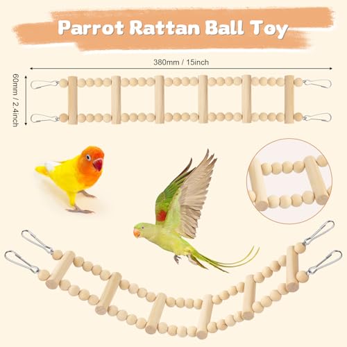 Pethee 8 Stück Vogelspielzeug für Sittiche Wellensittiche, zum Aufhängen, Kauspielzeug für Papageien Vogelschaukel Glocken Schaukelspielzeug aus Holz Vogelkäfig für Conures Liebesvögel Nymphensittiche – Bild 5