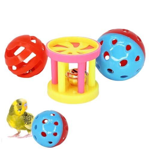 BommFu Vogelspielzeug Für Papageien | Kauspielzeugbälle Für Sittiche | Kaukugeln Wellensittich Spielzeug Mit Glocke Mit Kleinen Löchern - Für Haustiere, Papageien, Wellensittiche, Conures