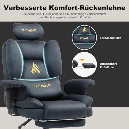 Symino Gaming Stuhl Chefsessel Bürostuhl Ergonomisch, Wildlederimitat Sofa-ähnliches Schreibtischstuhl mit Fußstütze Höhenverstellbarer Office Chair Computerstuhl 130kg, Grau – Bild 5