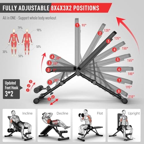 JOROTO Verstellbare Hantelbank Klappbare Bauch Folding Flach Einstellbar Trainingsbank mit 318 kg Belastung für Zuhause, Bankdrücken Bank mit Ein-Knopf-Faltdesign (Modell:MD35) – Bild 4