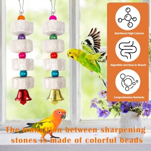 RQcMid 3 Stück Wellensittich Spielzeug, Vogelspielzeug für Wellensittiche, Papageienspielzeug, Kalkstein für Wellensittiche, Nymphensittich Spielzeug, Farbe Zufällig, 19 cm x 4 cm – Bild 4